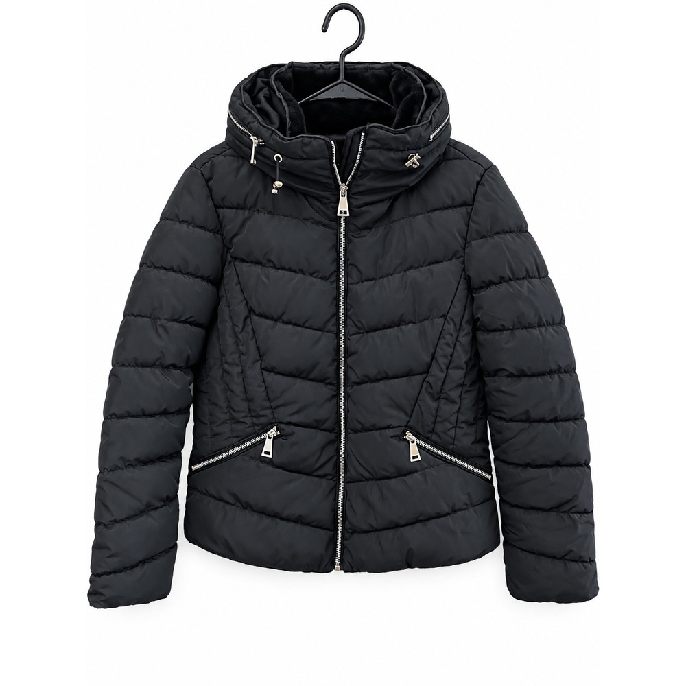 Sweet Look Girls Black Puffer Jacket Faux Fur Lined Hooded Quilted Coat Size L